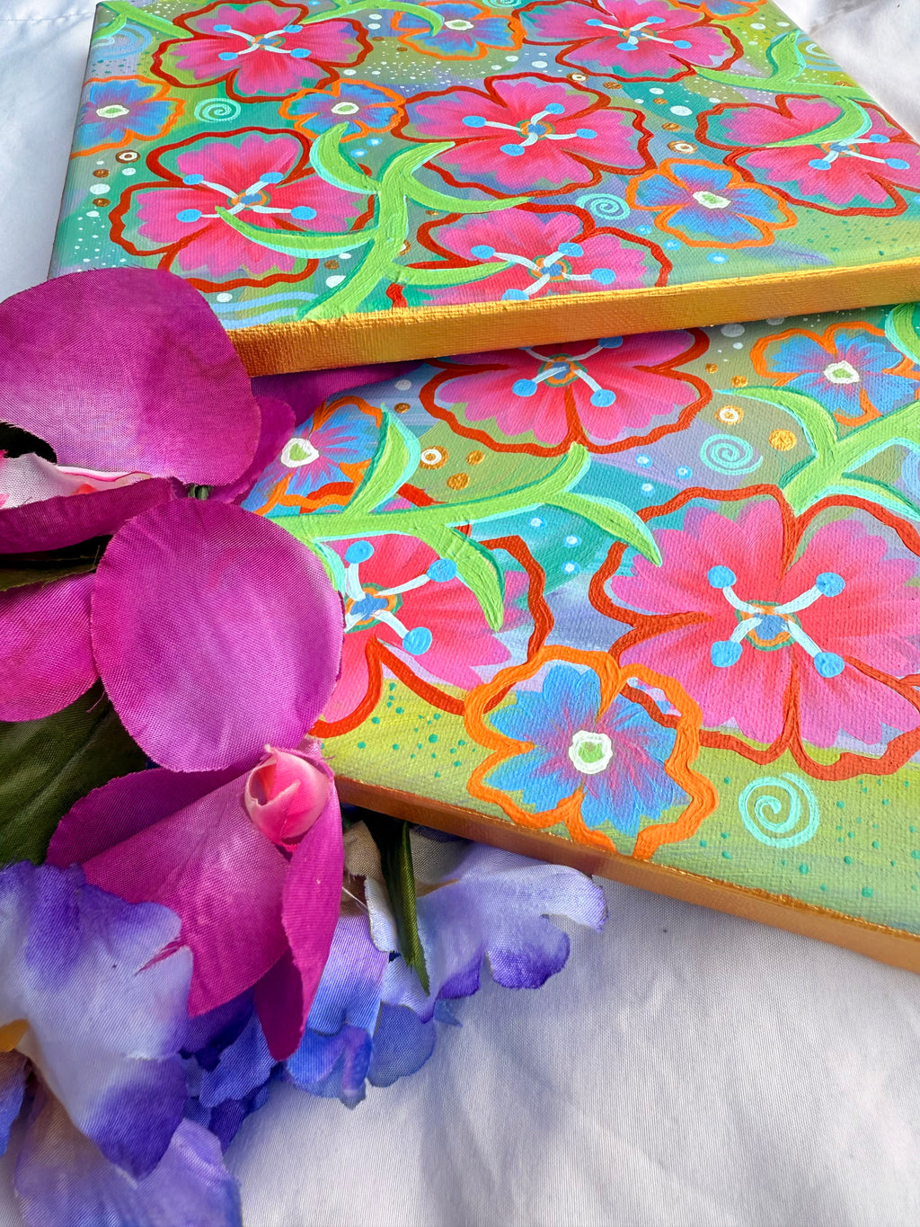 8x10 Flower Paintings Set of 2