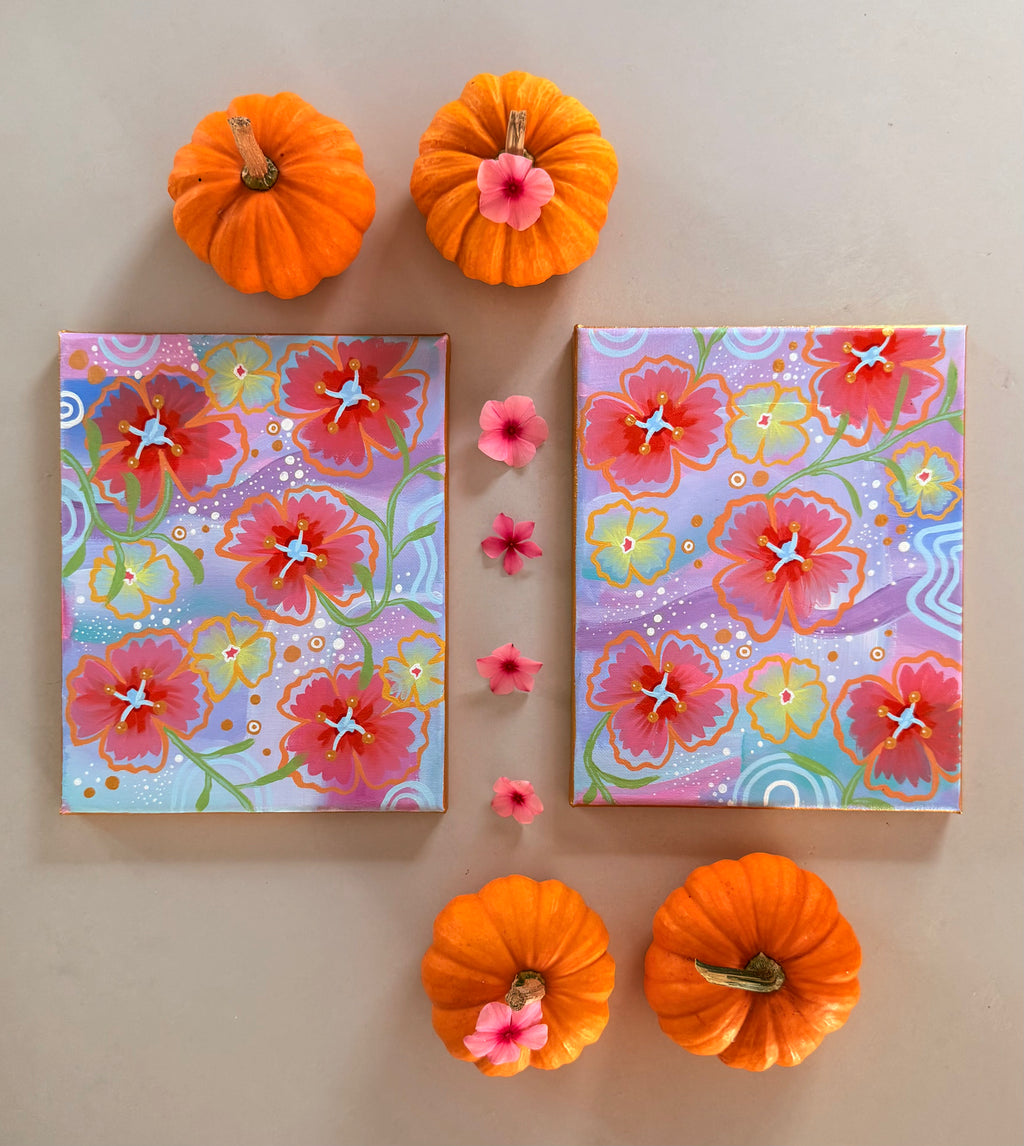 8x10 Flower Paintings Set of 2