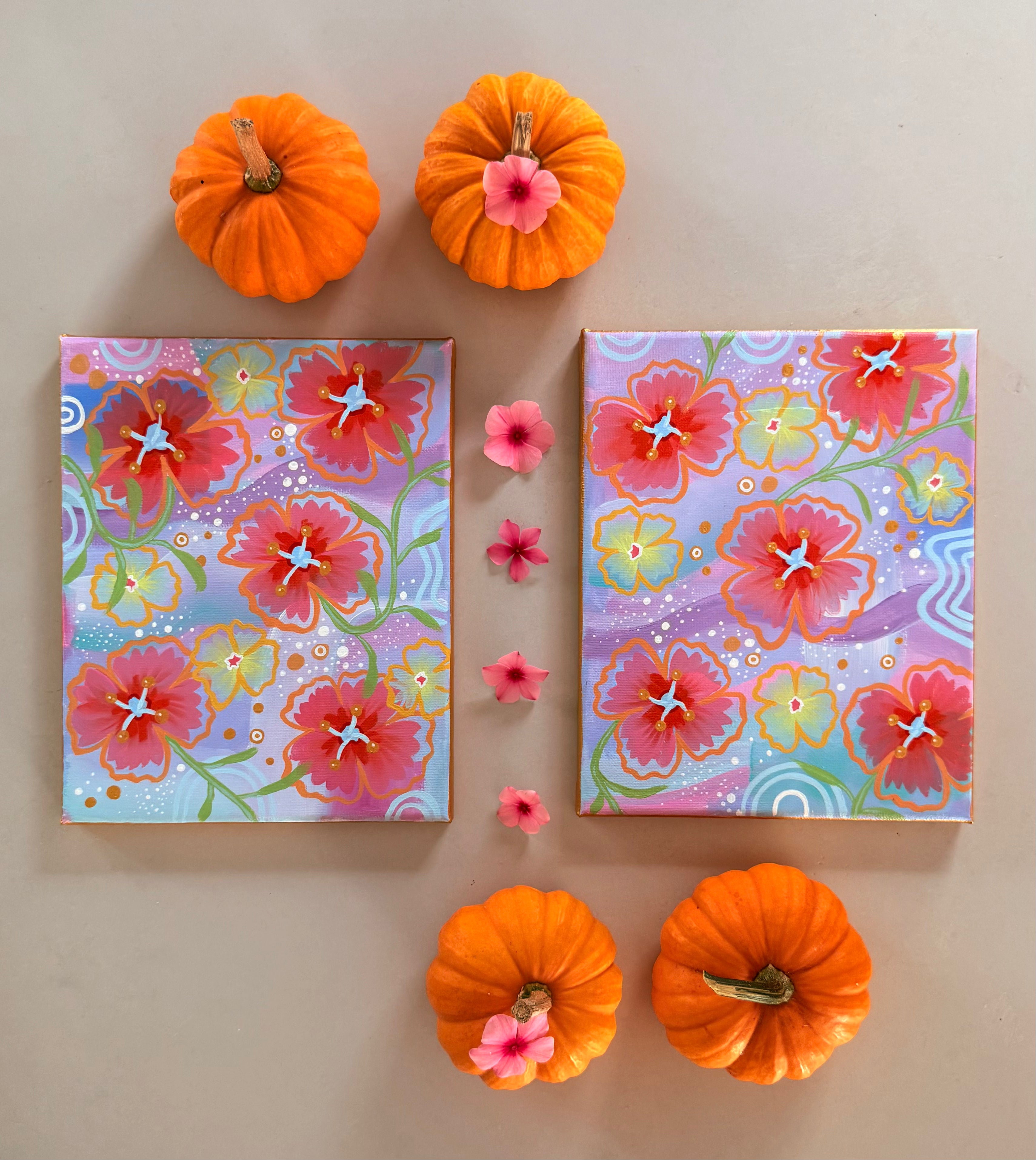 8x10 Flower Paintings Set of 2