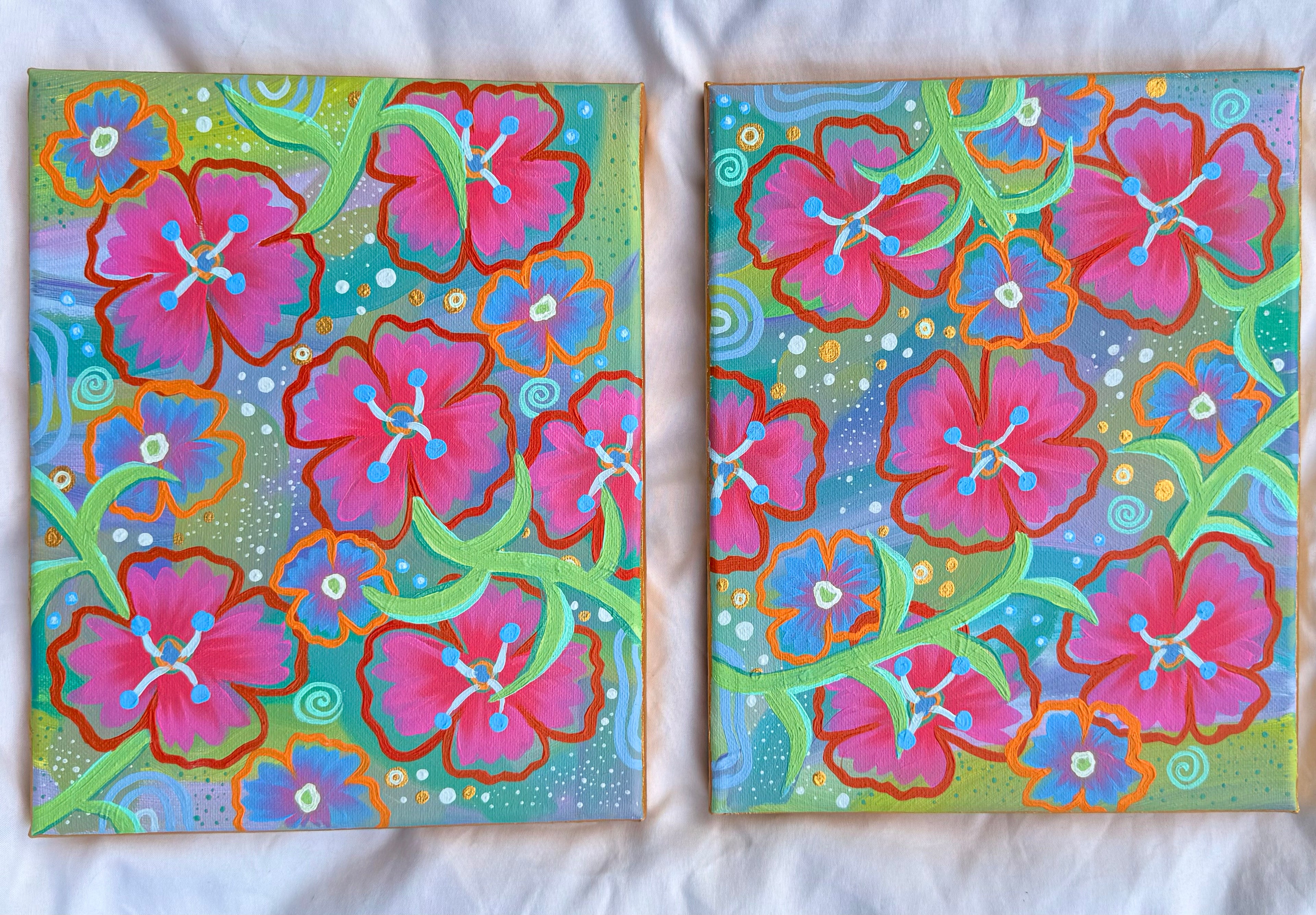 8x10 Flower Paintings Set of 2